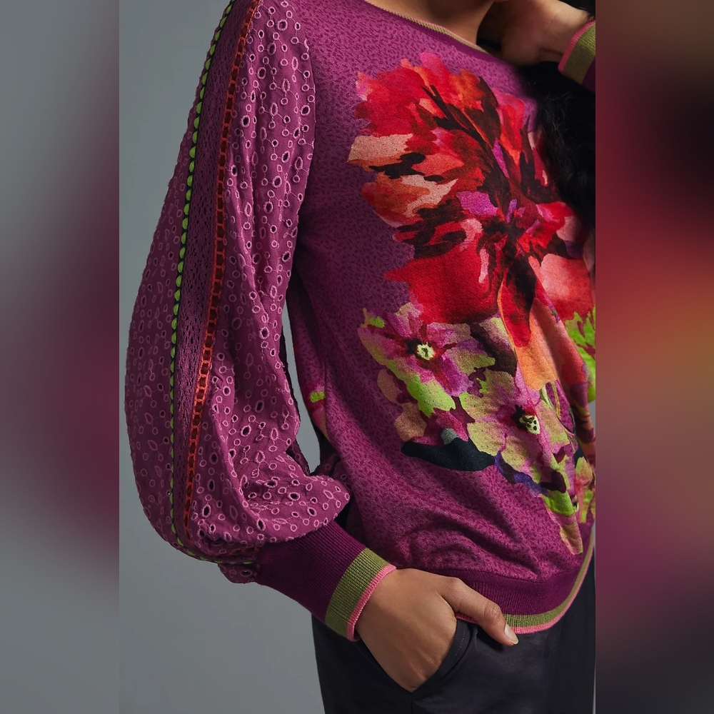 Anthropologie Purple Floral Knit Sweater - Picture 3 of 8